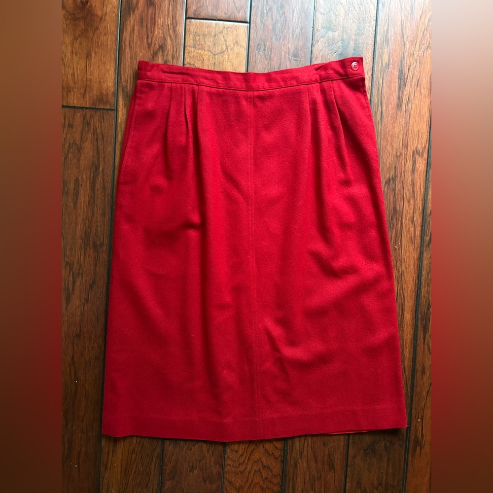 Vintage 100% Wool Pencil Skirt Dark Red Midi Academic Preppy USA Career Mad Men